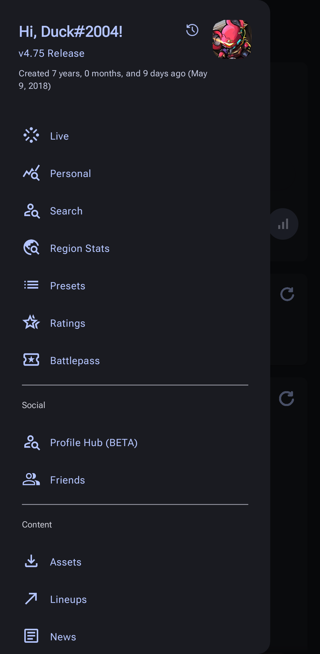 Statics app — stats screen